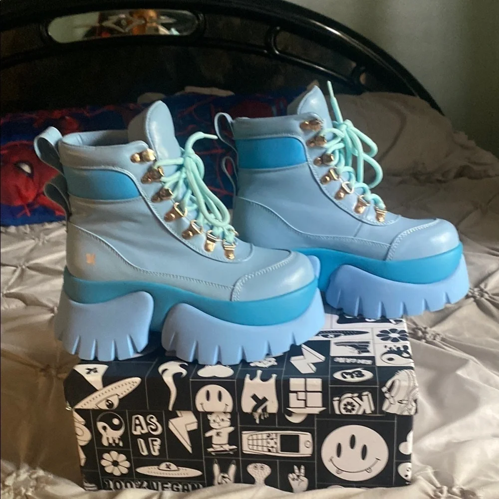 Koi Blue Lace Up Boots with Chunky Platform Sole
